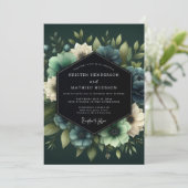Hunter Green Luminous Bloom Wedding Kaart (Staand voorkant)