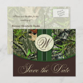 Hunter Green Monogram Camo Wedding Bewaar de datum Aankondigingskaart (Voorkant / Achterkant)