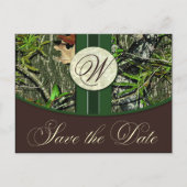 Hunter Green Monogram Camo Wedding Bewaar de datum Aankondigingskaart (Voorkant)