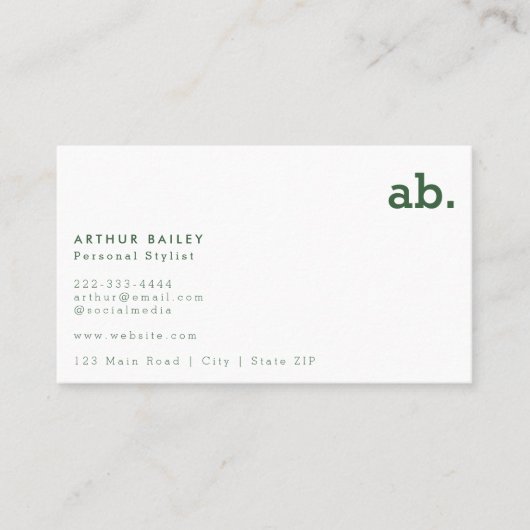 Hunter Green Monogram | Modern minimalistisch Visitekaartje (Voorkant)