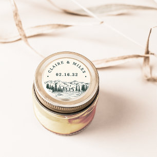 Hunter Green Mountain Sketch - Aangepaste bruiloft Ronde Sticker