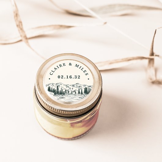 Hunter Green Mountain Sketch - Aangepaste bruiloft Ronde Sticker