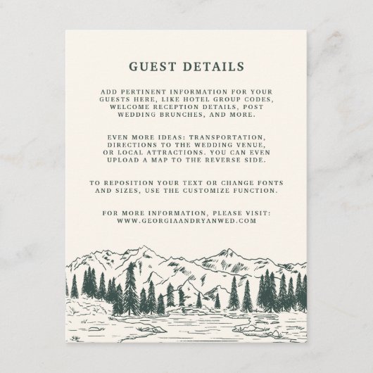 Hunter Green Mountain Sketch Weddenschap Details Informatiekaartje (Voorkant)