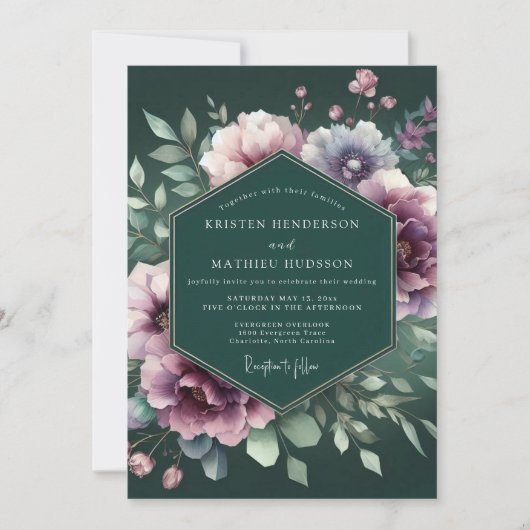 Hunter Green Mystic Posy Bruiloft Kaart (Voorkant)