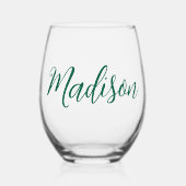 Hunter Green Naam Handgeschreven Script Custom Wijnglas Zonder Voet (Voorkant)