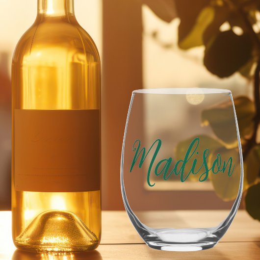 Hunter Green Naam Handgeschreven Script Custom Wijnglas Zonder Voet