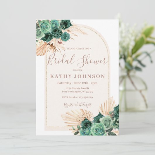 Hunter Green Pampas Grass Arch Vrijgezellenfeest Kaart (Staand voorkant)