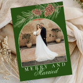 Hunter Green Pine Merry & Married Photo Christmas Feestdagenkaart