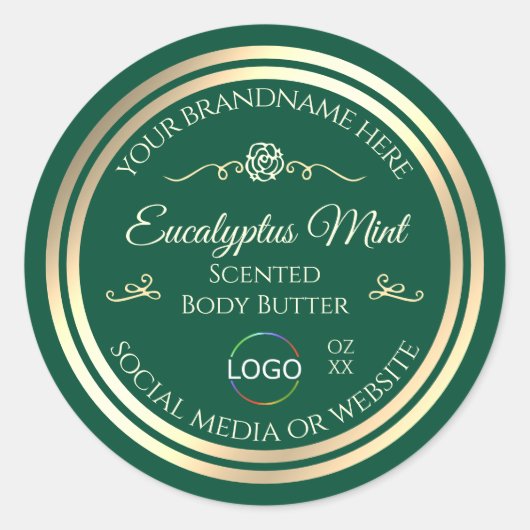 Hunter Green Product Label Gold Lijst met Logo (Voorkant)