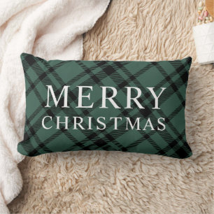 Hunter Green Scottish Tartan Pset Merry Kerstmis Kussen