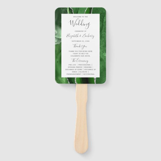 Hunter Green Silver Agaat Wedding Programma Handwaaier (Voorkant)