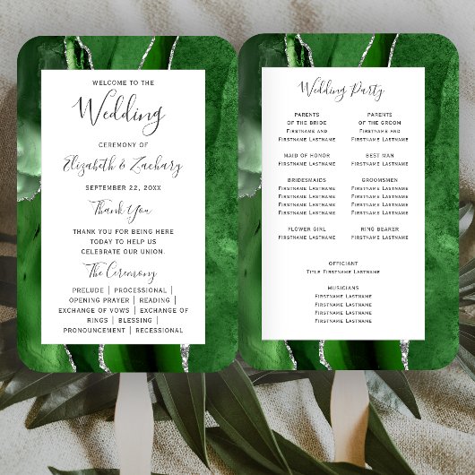Hunter Green Silver Agaat Wedding Programma Handwaaier