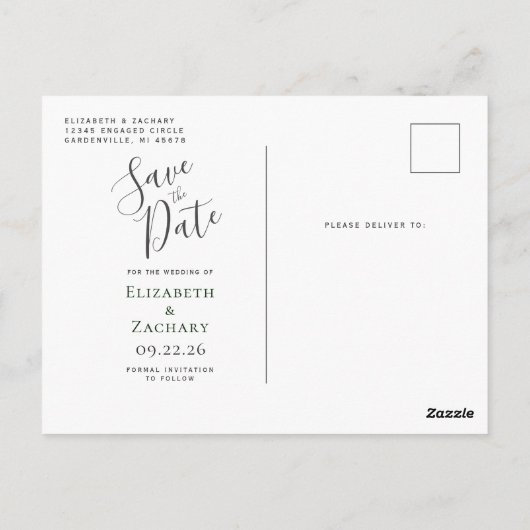 Hunter Green Silver Agate Photo Save the Date Briefkaart (Achterkant)