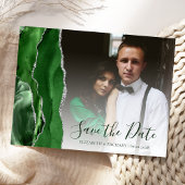 Hunter Green Silver Agate Photo Save the Date Briefkaart