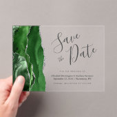 Hunter Green Silver Agate Save the Date Kaart Acryl Uitnodigingen (Insitu (Draagbaar))