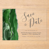 Hunter Green Silver Agate Save the Date Kaart Acryl Uitnodigingen (Voorkant)