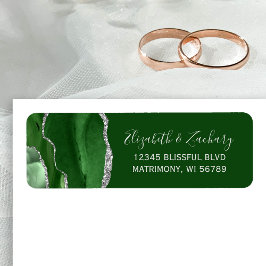 Hunter Green Silver Agate Wedding Return-adres Etiket