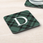Hunter Green Tartan Aangepast monogram Initiaal Bier Onderzetter (Linkerzijde)