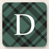 Hunter Green Tartan Aangepast monogram Initiaal Bier Onderzetter (Voorkant)