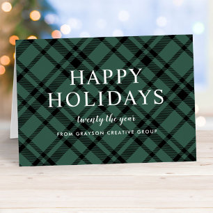 Hunter Green Tartan Pset Business Holiday Kaart