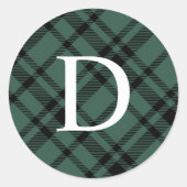 Hunter Green Tartan Pset Holiday Monogram Initiaal Ronde Sticker (Voorkant)