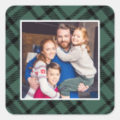 Hunter Green Tartan Pset Merry-kerstfoto Vierkante Sticker (Voorkant)