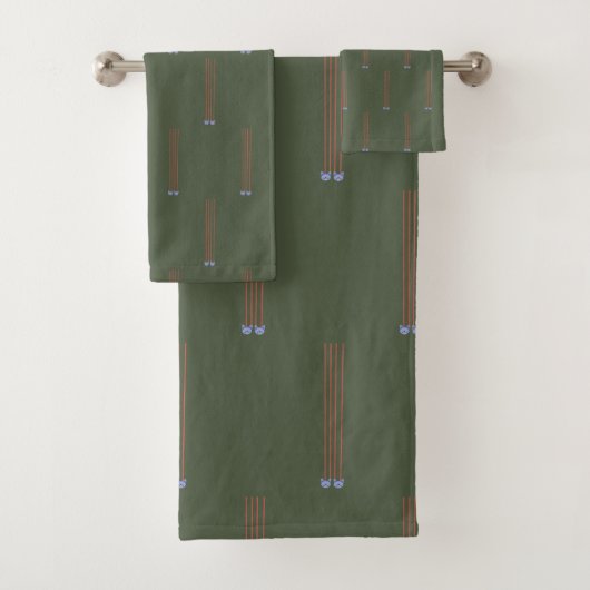 Hunter Green Towel Set Comical Cats & Lines Bad Handdoek (Insitu)