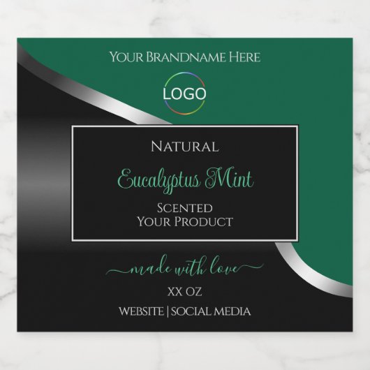 Hunter Green Wavy Silver Black Logo Productlabels Likeurfles Etiket (Enkel label)