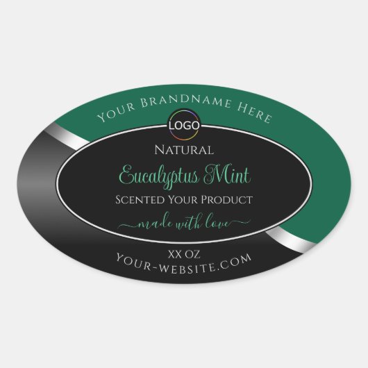 Hunter Green Wavy Silver Black Logo Productlabels Ovale Sticker (Voorkant)