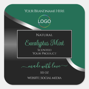 Hunter Green Wavy Silver Black Logo Productlabels Vierkante Sticker