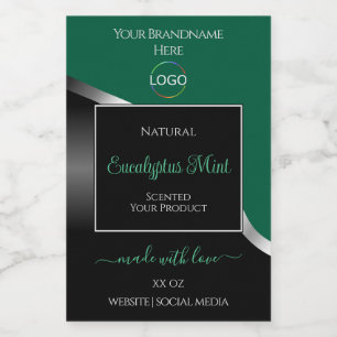 Hunter Green Wavy Silver Black Logo Productlabels Voedselcontainer Etiket