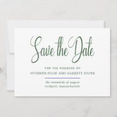 Hunter Green & White Calligraphy Save the Date (Voorkant)