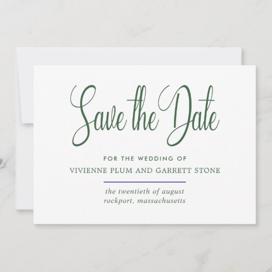 Hunter Green & White Calligraphy Save the Date (Voorkant)