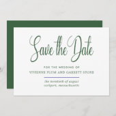 Hunter Green & White Calligraphy Save the Date (Voorkant / Achterkant)