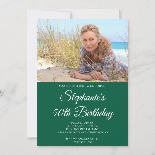 Hunter Green White Elegant Script 50e verjaardag Kaart (Voorkant)