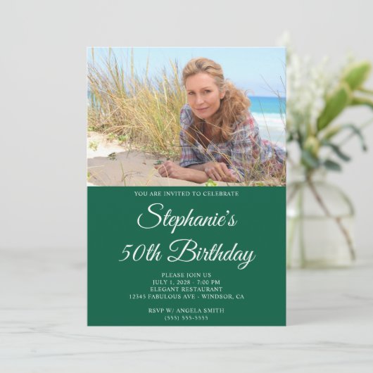 Hunter Green White Elegant Script 50e verjaardag Kaart (Staand voorkant)