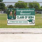 Hunter Green & White Vinyl Afstuderen Spandoek (Insitu)