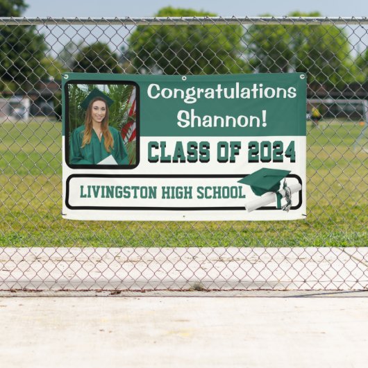 Hunter Green & White Vinyl Afstuderen Spandoek (Insitu)