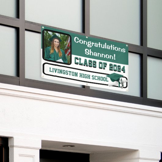 Hunter Green & White Vinyl Afstuderen Spandoek (Buitenkant Gebouw)