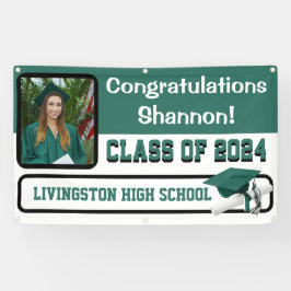 Hunter Green & White Vinyl Afstuderen Spandoek