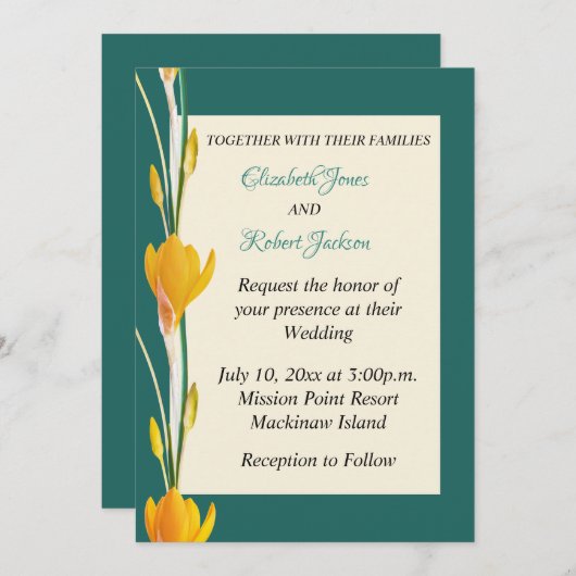 Hunter Groen en Goud Bloemen Bruiloft Uitnodiging (Voorkant / Achterkant)