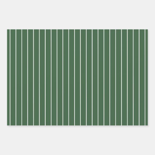 Hunter Groen en Wit Dun Horizontaal Gestreept Inpakpapier Vel (Voorkant 2)