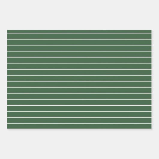 Hunter Groen en Wit Dun Horizontaal Gestreept Inpakpapier Vel (Voorkant)
