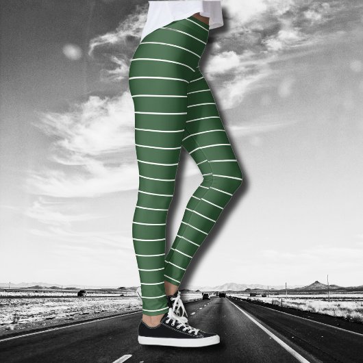 Hunter Groen en Wit Dun Horizontaal Gestreept Leggings