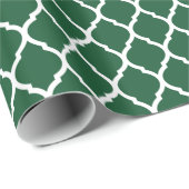 Hunter Groen en Wit Marokkaans Quatrefoil Cadeaupapier (Rol Hoek)