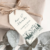 Hunter-groen | Mountain Sketch Wedding Bedankt Cadeaulabel