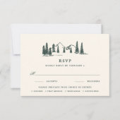 Hunter-groen | Mountain Sketch Wedding Meal Choice RSVP Kaartje (Voorkant)