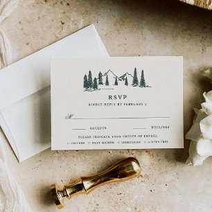 Hunter-groen Mountain Sketch Wedding Meal Choice RSVP Kaartje