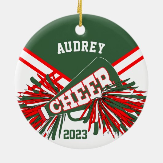 Hunter Groen, Rood, Wit - Cheerleader 📣💖 Keramisch Ornament (Achterkant)