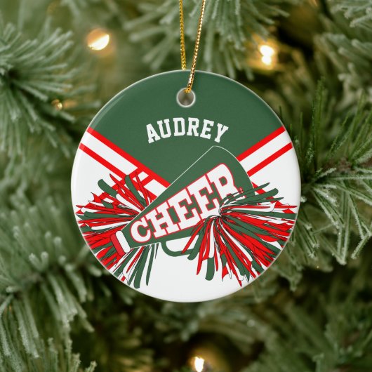 Hunter Groen, Rood, Wit voor een Cheerleader 📣💖 Keramisch Ornament (Boom)